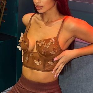Fashion Nova Butterfly Bustier Top - Brown - S